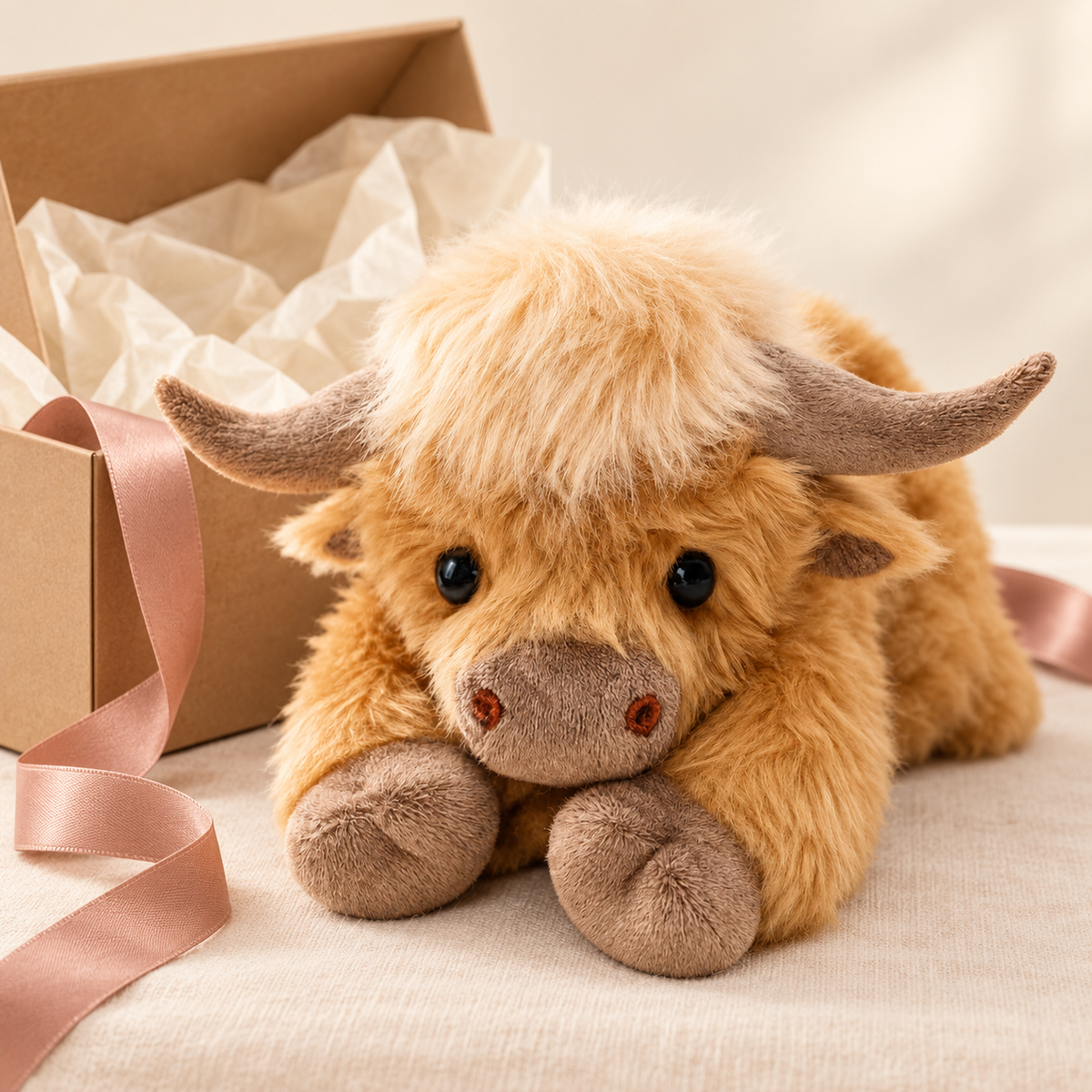Weighted Highland Cow plush presented as a thoughtful gift